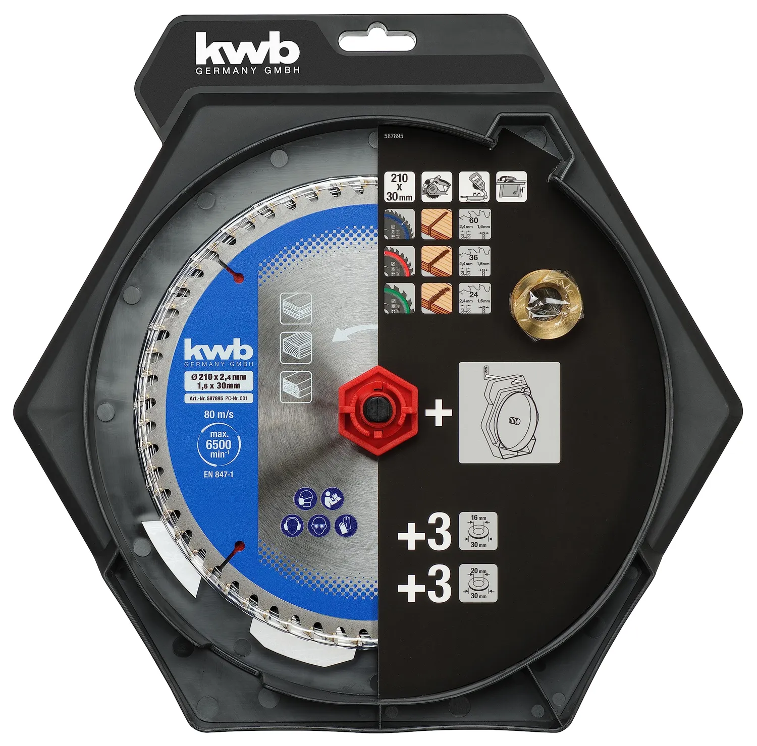 KWB set 3 lame circolari 210x30 mm legno