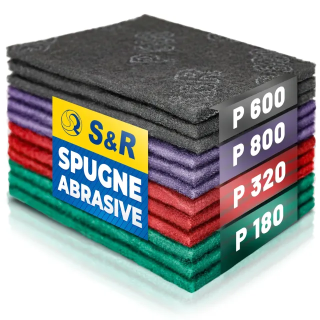 S&R Spugne Abrasive 12 pz Grana 180-800 per Metallo Legno