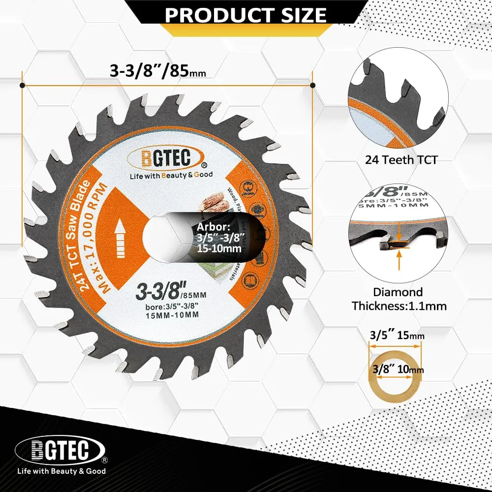 BGTEC lama circolare TCT 85 mm 24T 3 pezzi per legno