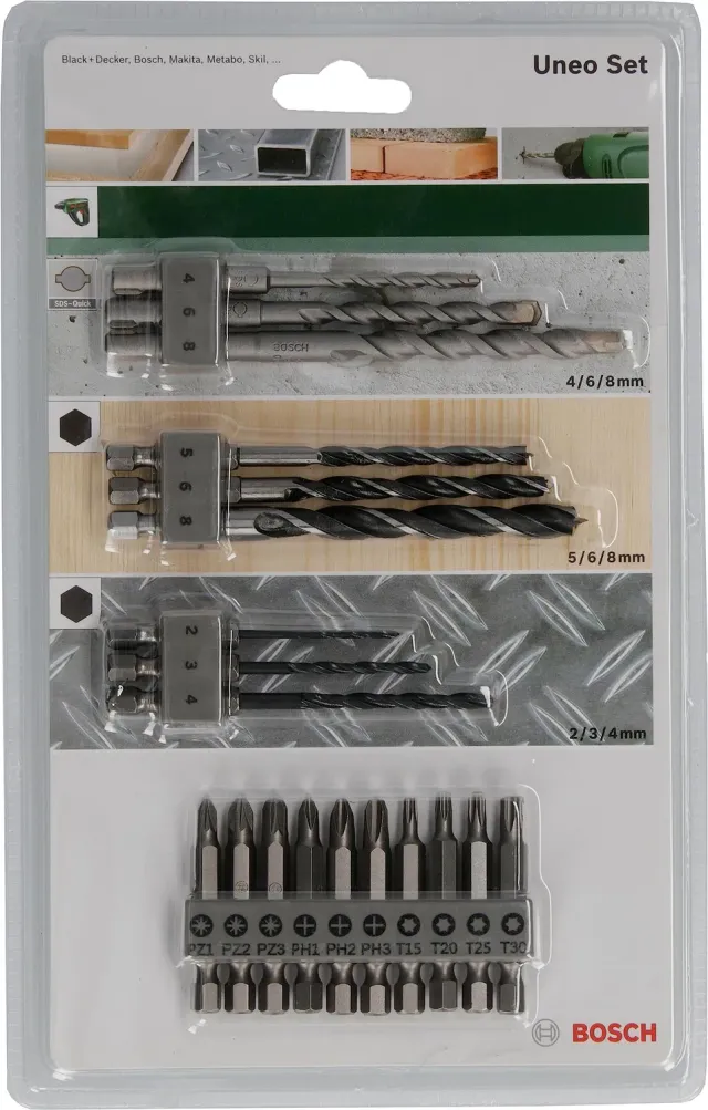 Bosch Uneo set 19 pezzi punte miste + bit SDS Quick