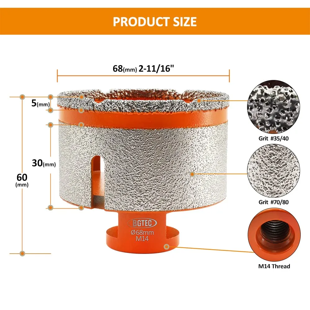 BGTEC fresa a tazza diamantata 68 mm M14 per gres