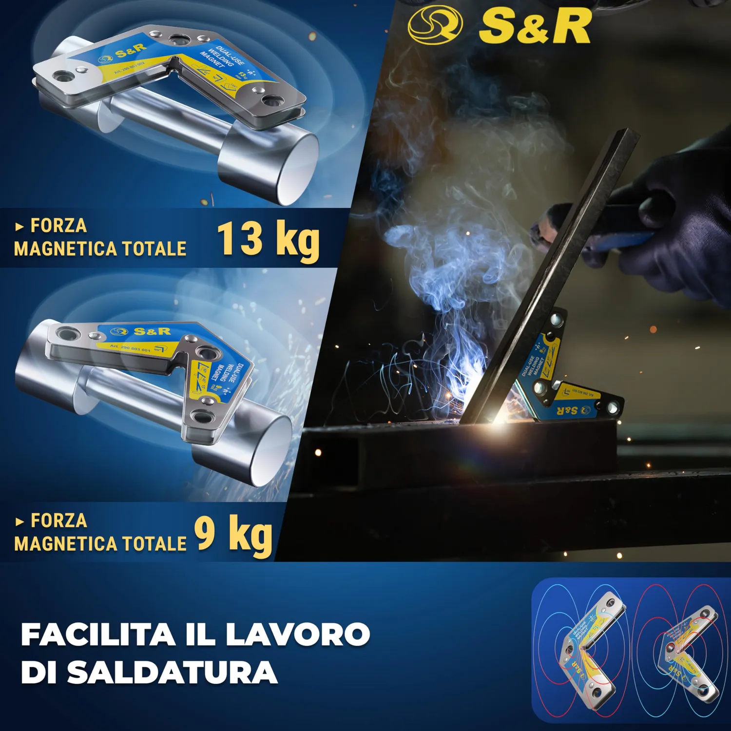 S&R set 2 squadrette magnetiche saldatura 9-13 kg multiangolo