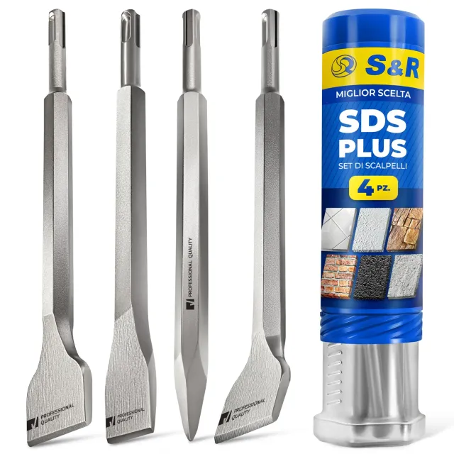 S&R Set 4 Scalpelli SDS-Plus Punta Piatto Piastrelle