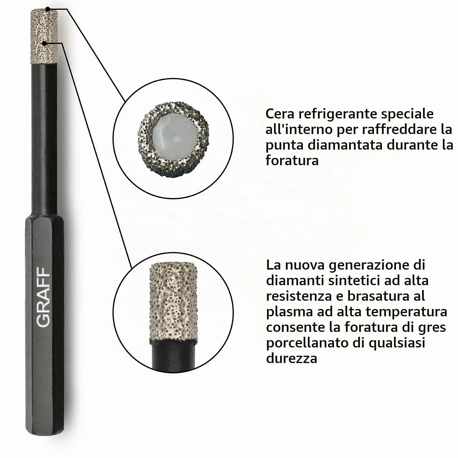 Graff punta diamantata 5 mm gres codolo esagonale