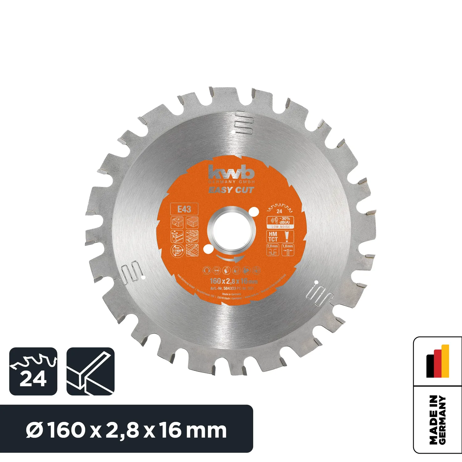 KWB 584333 lama circolare 160x16 mm 24 denti universale