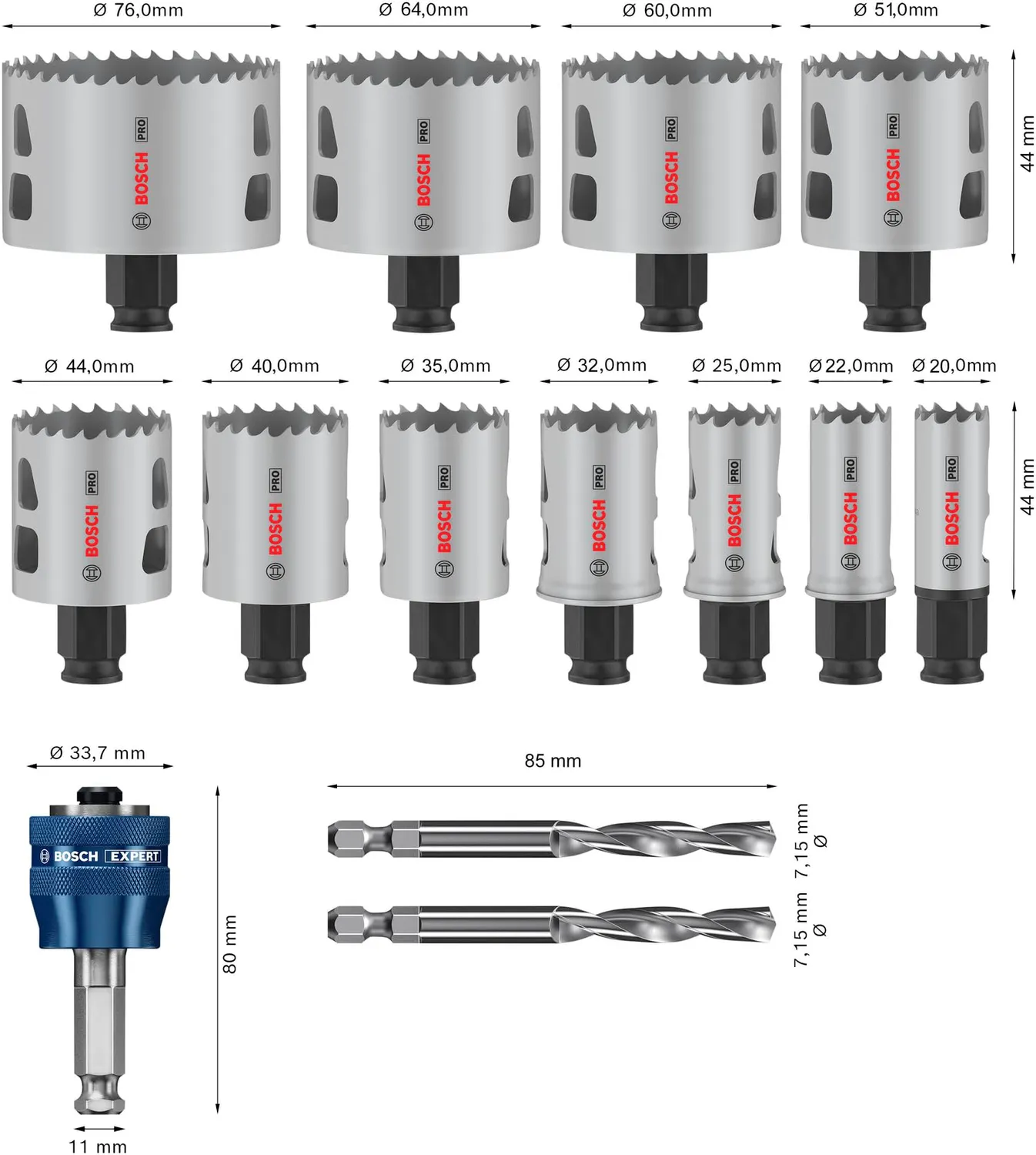 Bosch Expert PRO MultiMat seghe a tazza 14 pz 20-76 mm