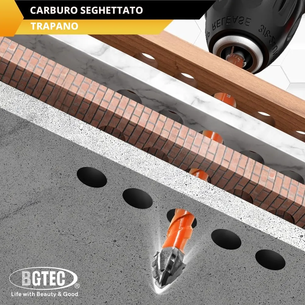 BGTEC Set 5 Punte Trapano 5-12 mm Muro Gres Vetro