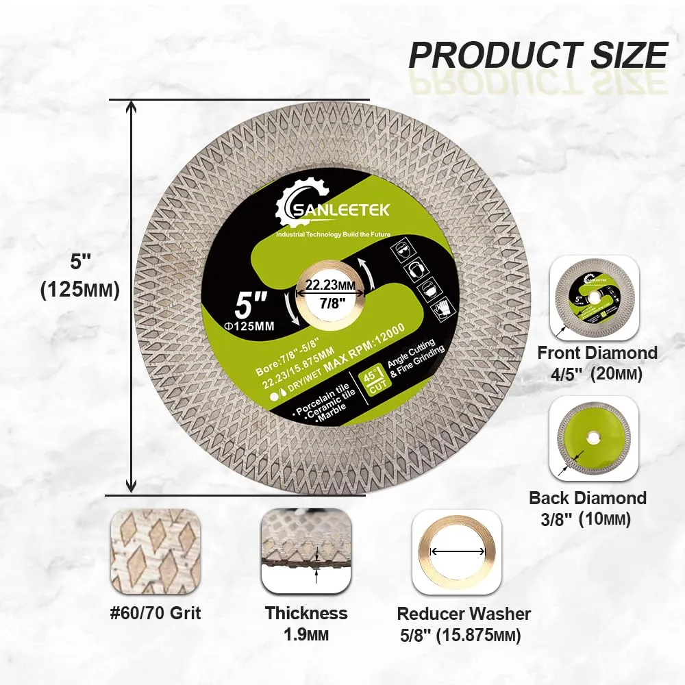 Sanleetek disco diamantato 125 mm gres ceramica bifacciale