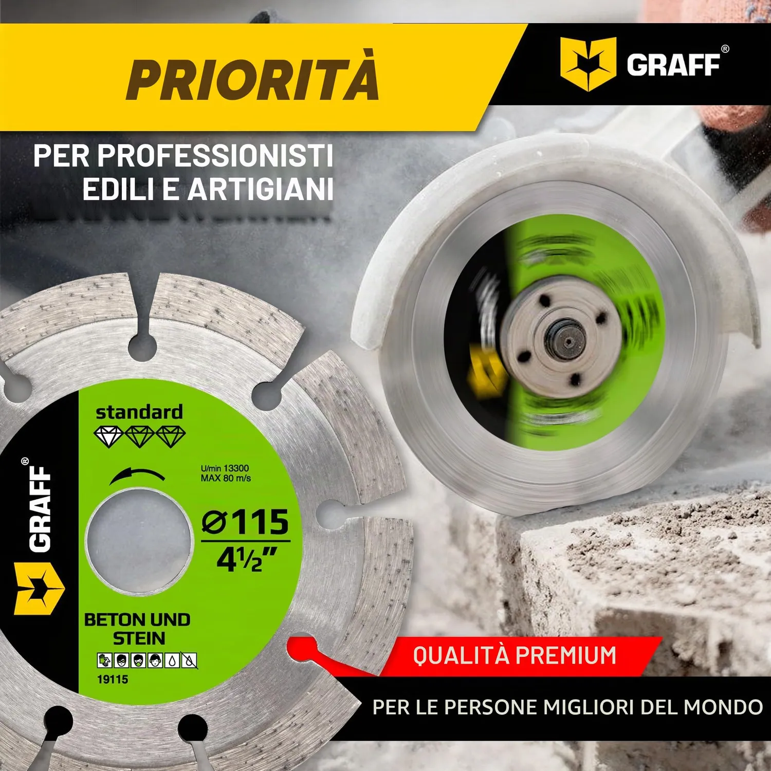 Graff Disco diamantato segmentato 115 mm per cemento pietra