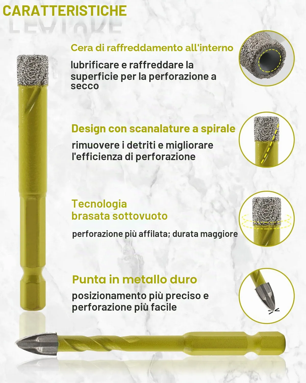 Sanleetek Set punte diamantate 6-12 mm gres marmo 5 pezzi