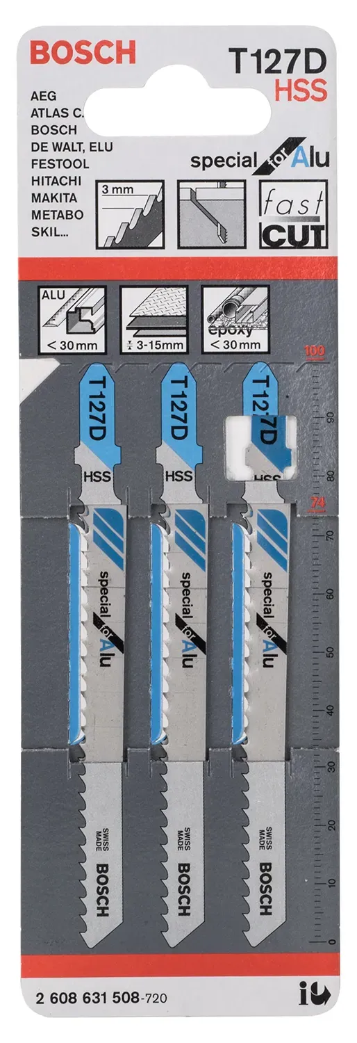 Bosch Expert T 127 D lame seghetto 3 pezzi per alluminio