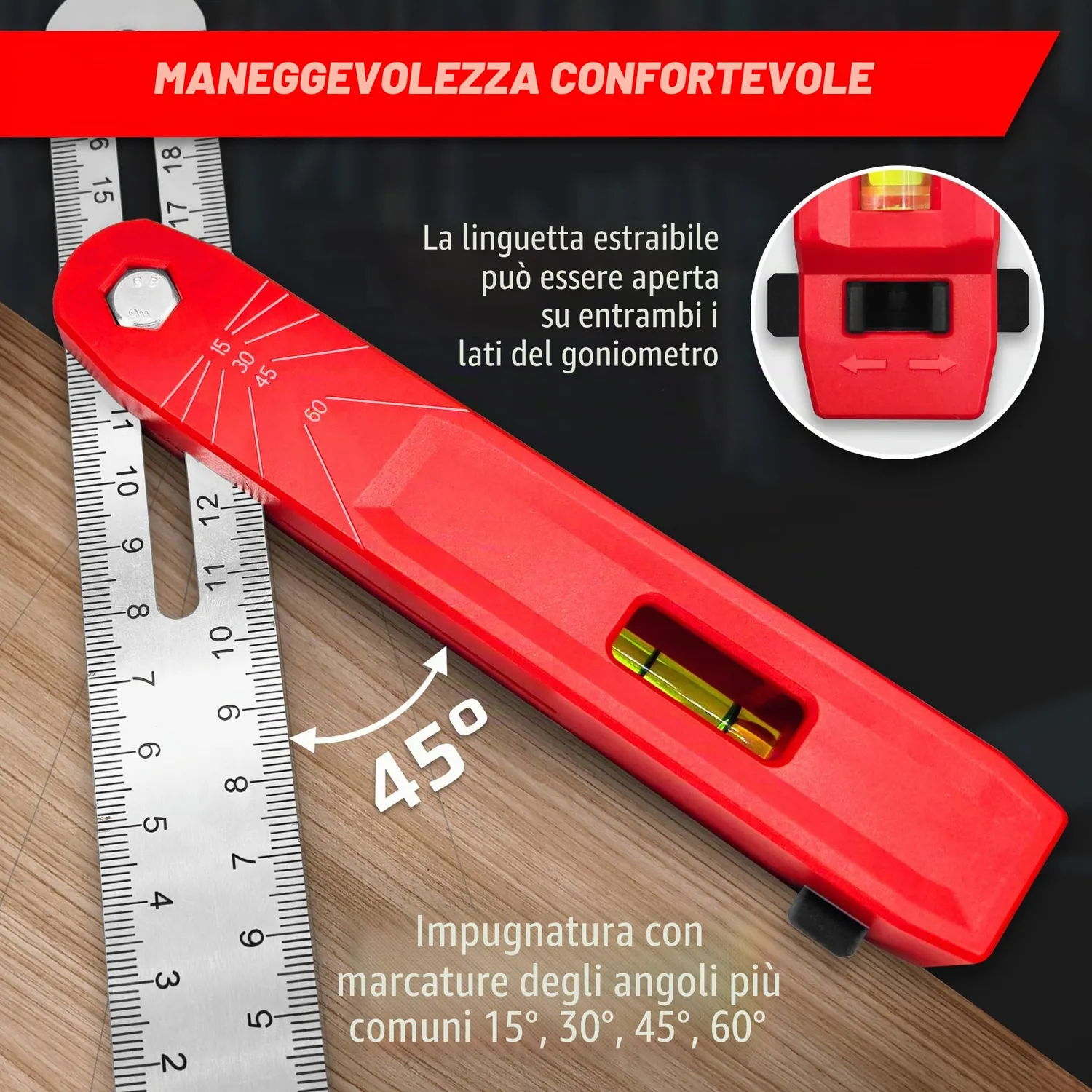 Graff falsa squadra 180 mm acciaio con livella e truschino