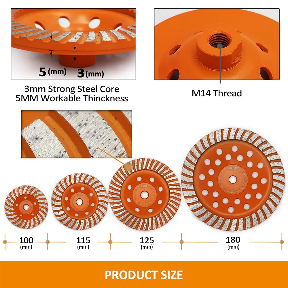 BGTEC Mola diamantata Turbo Row 115 mm M14 per cemento