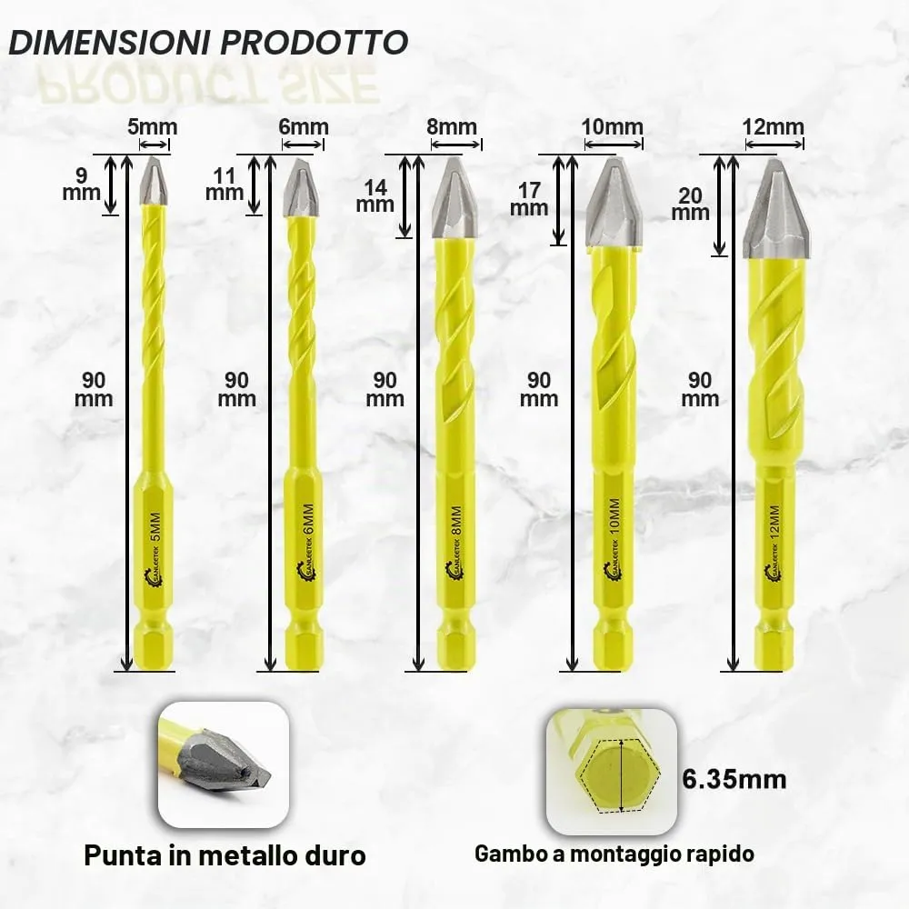 Sanleetek Set 10 Punte Trapano Carburo 5-12 mm Multimateriale