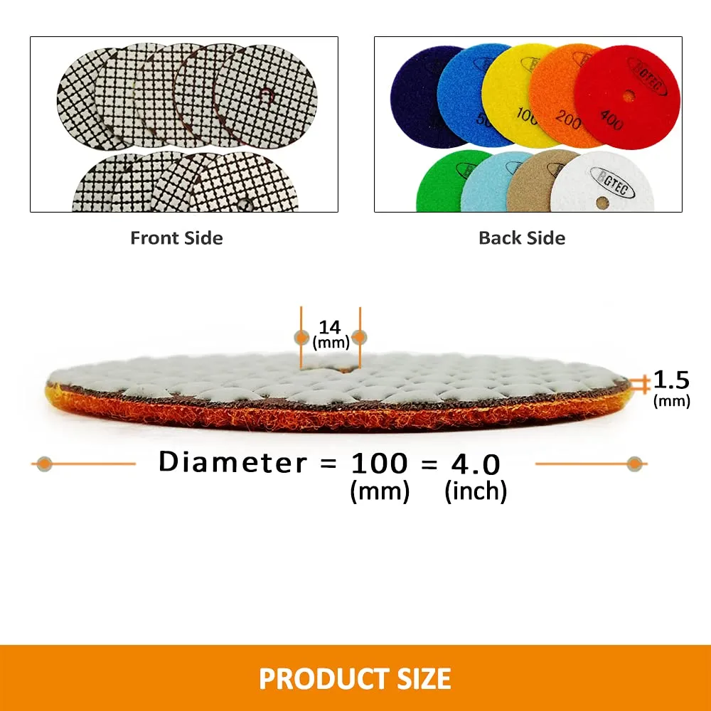 BGTEC #400 dischi lucidatura diamantati 100 mm 8 pezzi uso a secco