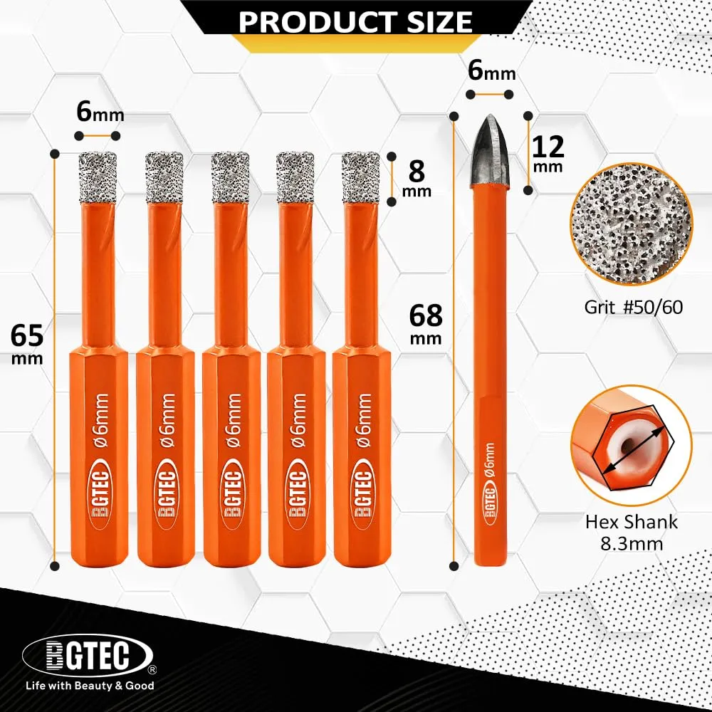 BGTEC S1 set 6 punte diamantate 6 mm a secco