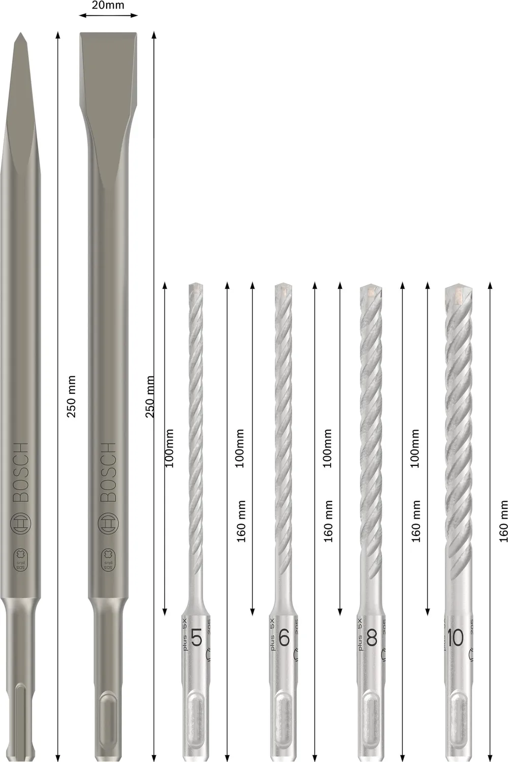 Bosch Expert SDS Plus-5 set punte scalpelli 6 pezzi calcestruzzo