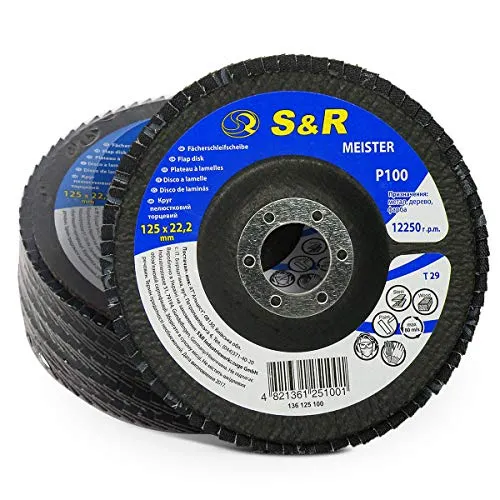 S&R Dischi Lamellari 125 mm Grana 100 Set 5 Pezzi Acciaio Legno