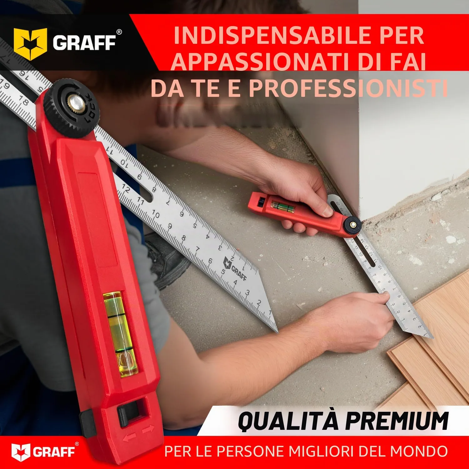 Graff falsa squadra 180 mm acciaio con livella e truschino