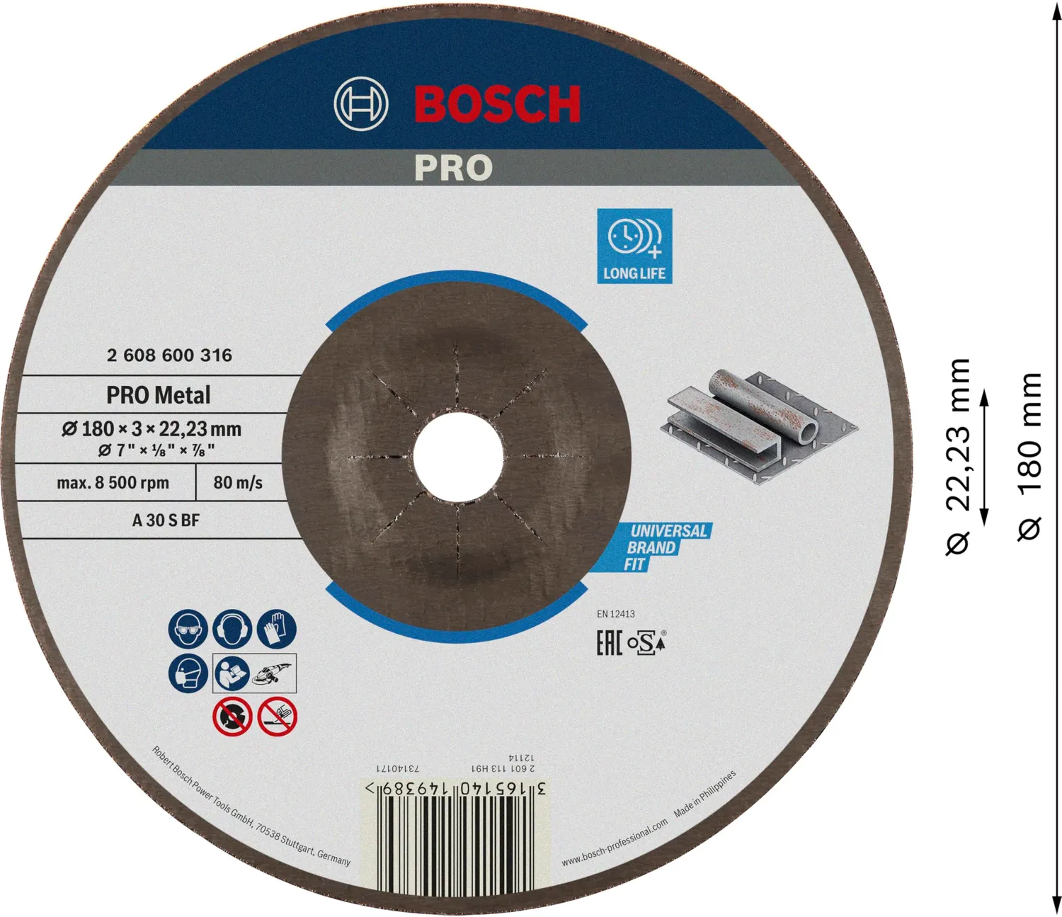 Bosch PRO Metal mola taglio 180x3 mm foro 22,23 mm