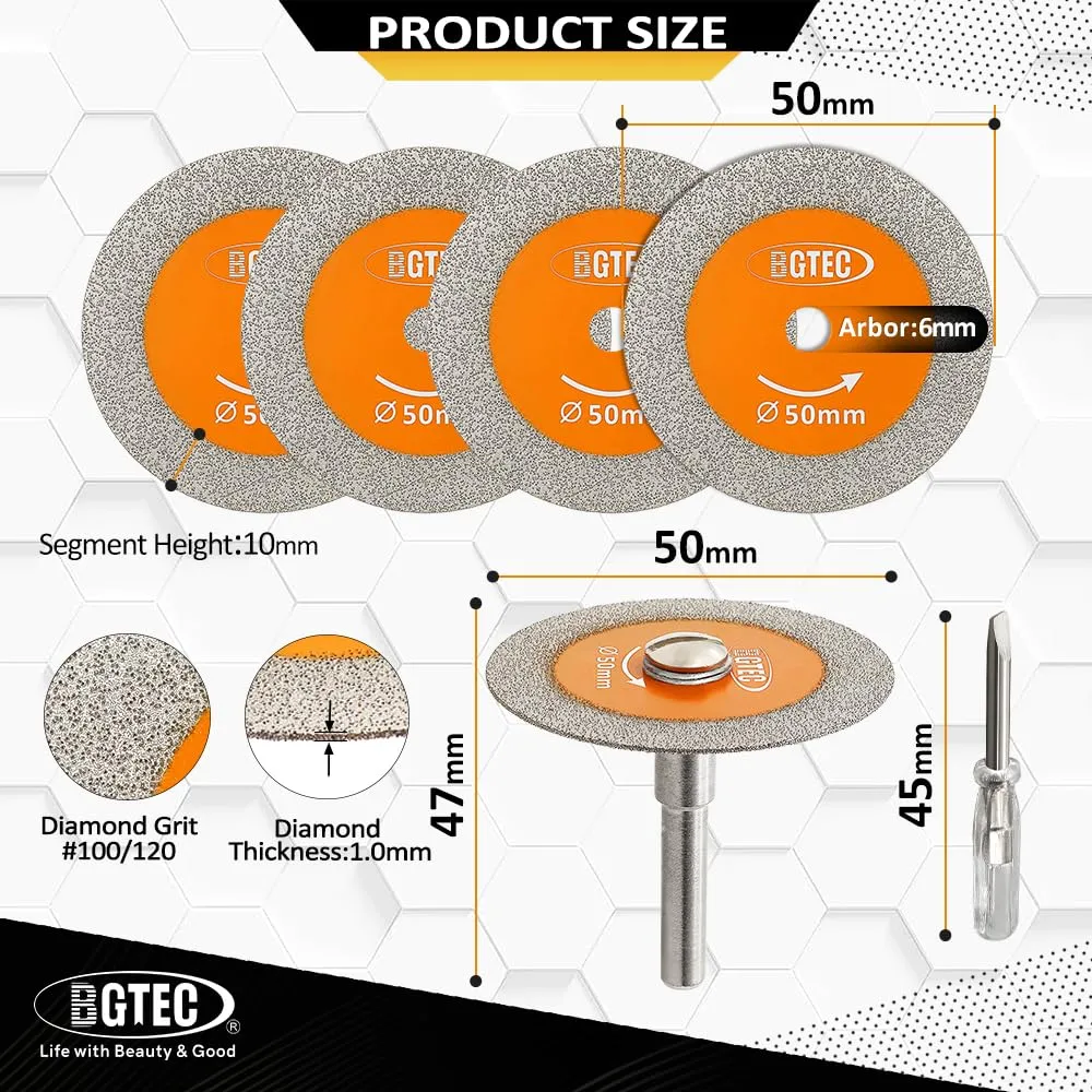 BGTEC Disco Diamantato 50 mm Vetro Set 5 Pezzi Gambo