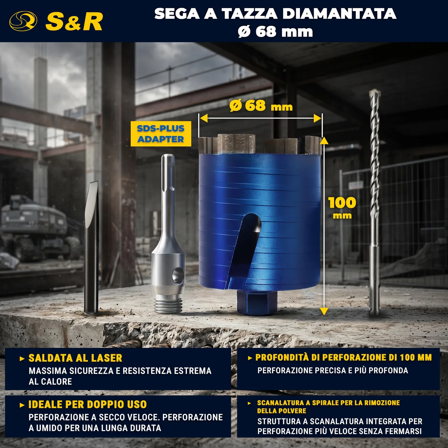S&R Sega a Tazza Diamantata 68 mm SDS-Plus cemento