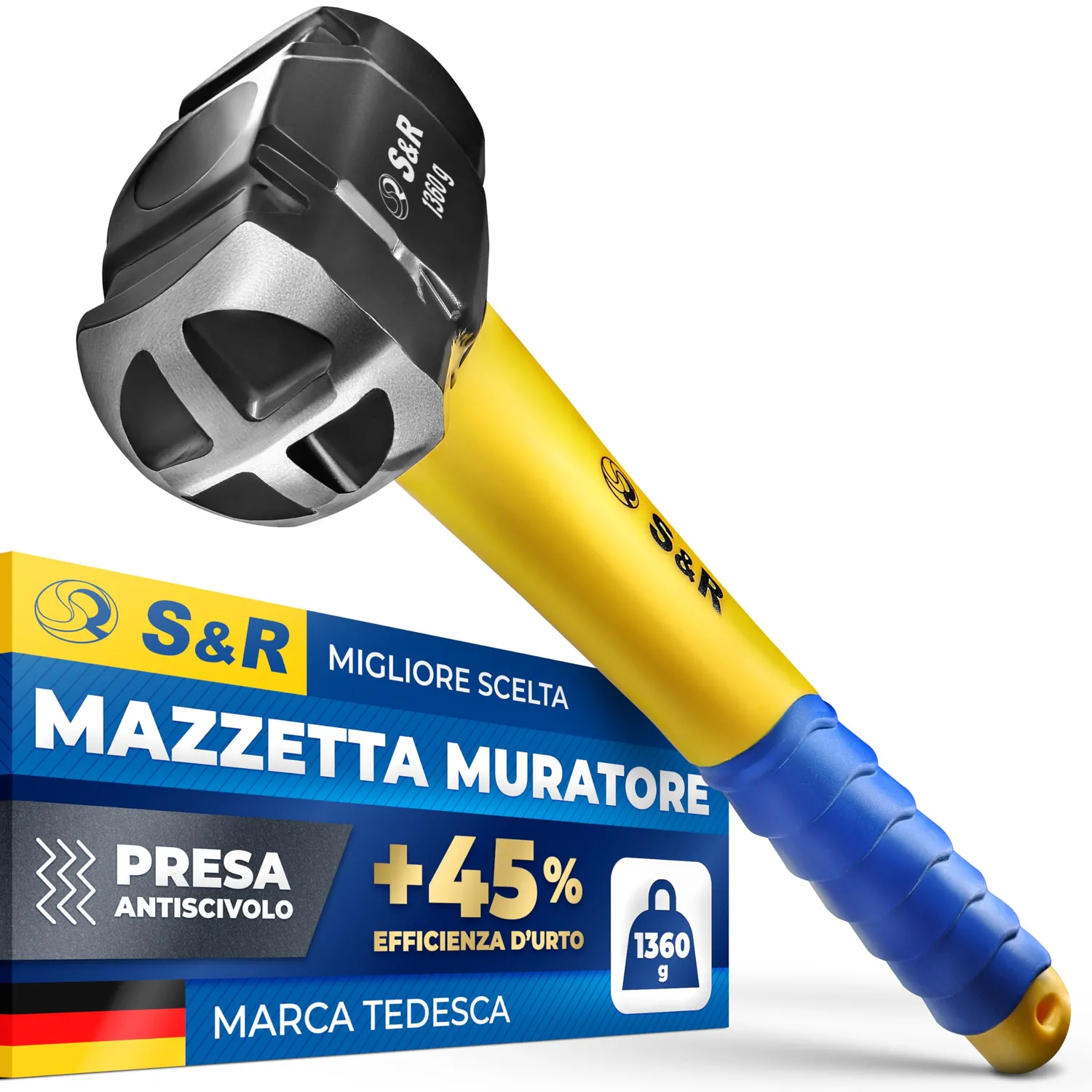 S&R mazzetta da muratore 2000 g acciaio C50 manico fibra