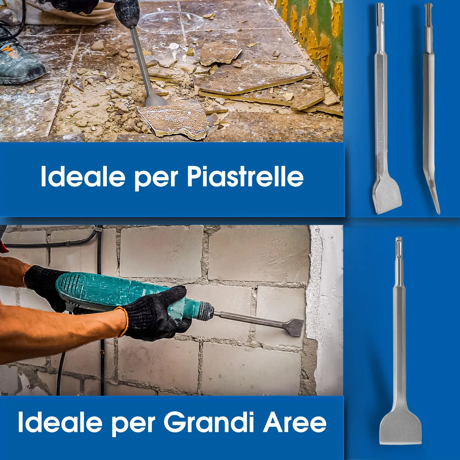 S&R Set 4 Scalpelli SDS-Plus Punta Piatto Piastrelle
