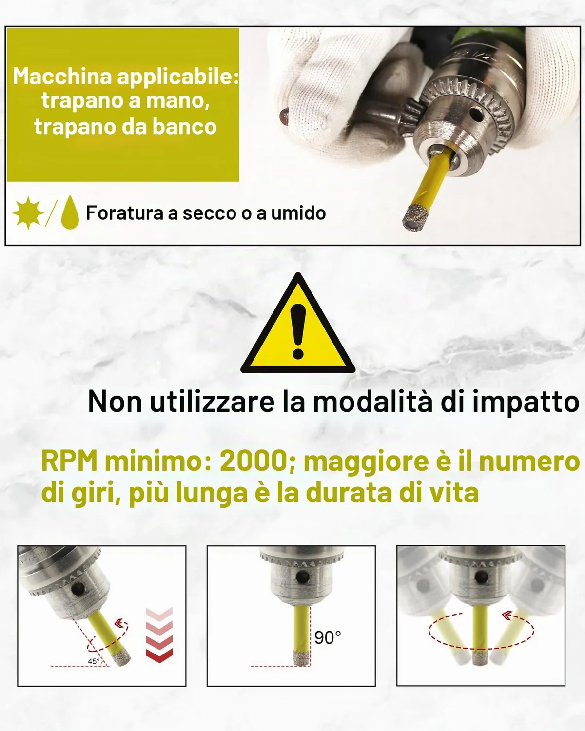 Sanleetek Set punte diamantate 6-12 mm gres marmo 5 pezzi