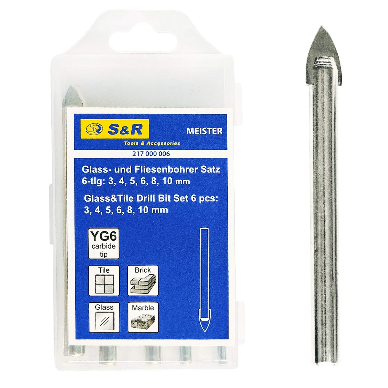 S&R Set 5 Punte Vetro Piastrelle 4-10 mm Ceramica