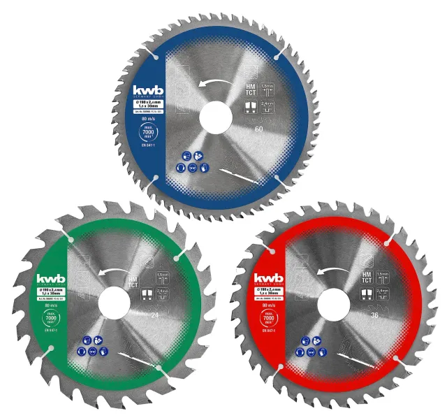 KWB set 3 lame circolari 190x30/20/16mm legno fine-grosso