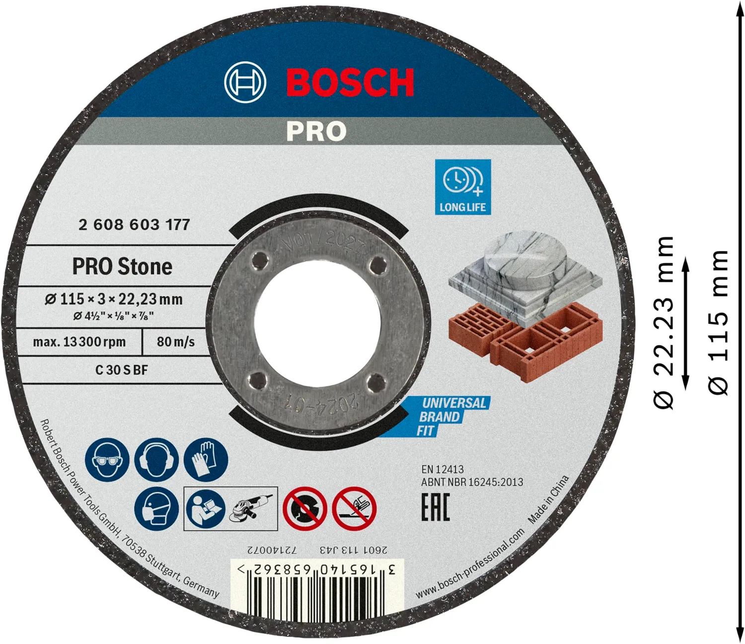Bosch PRO Stone Disco da Taglio Pietra 115 mm per Mattone