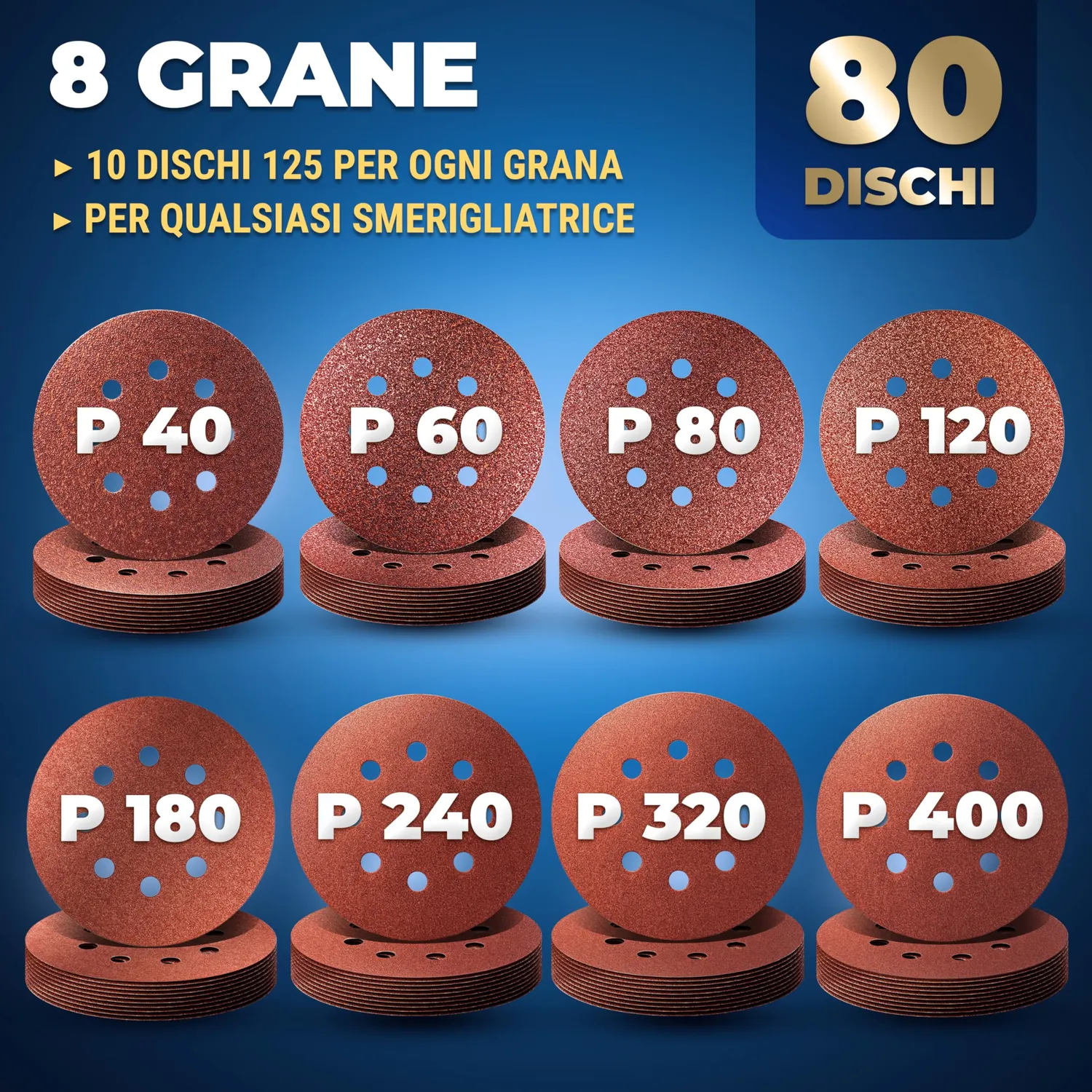 S&R 80 dischi abrasivi 125 mm 8 fori assortiti