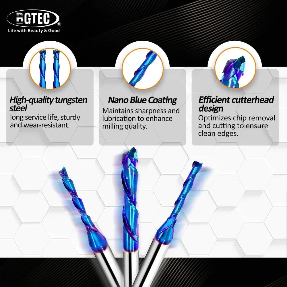 BGTEC fresa CNC down cut 3 mm gambo 6,35 mm 1 pezzo nano