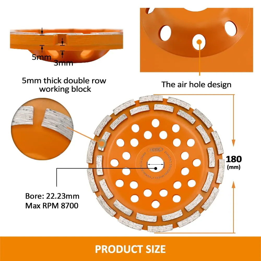 BGTEC mola a tazza diamantata 180 mm doppia fila cemento