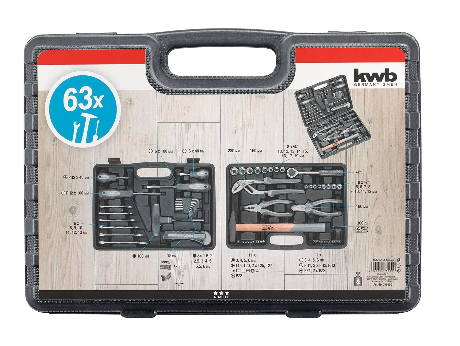 kwb valigetta portautensili universale 63 pezzi base casa