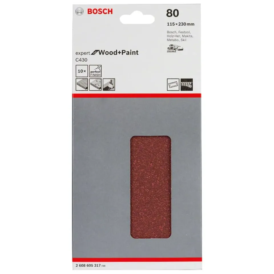 Bosch Expert C430 fogli abrasivi 115x230 mm G80 10 pz