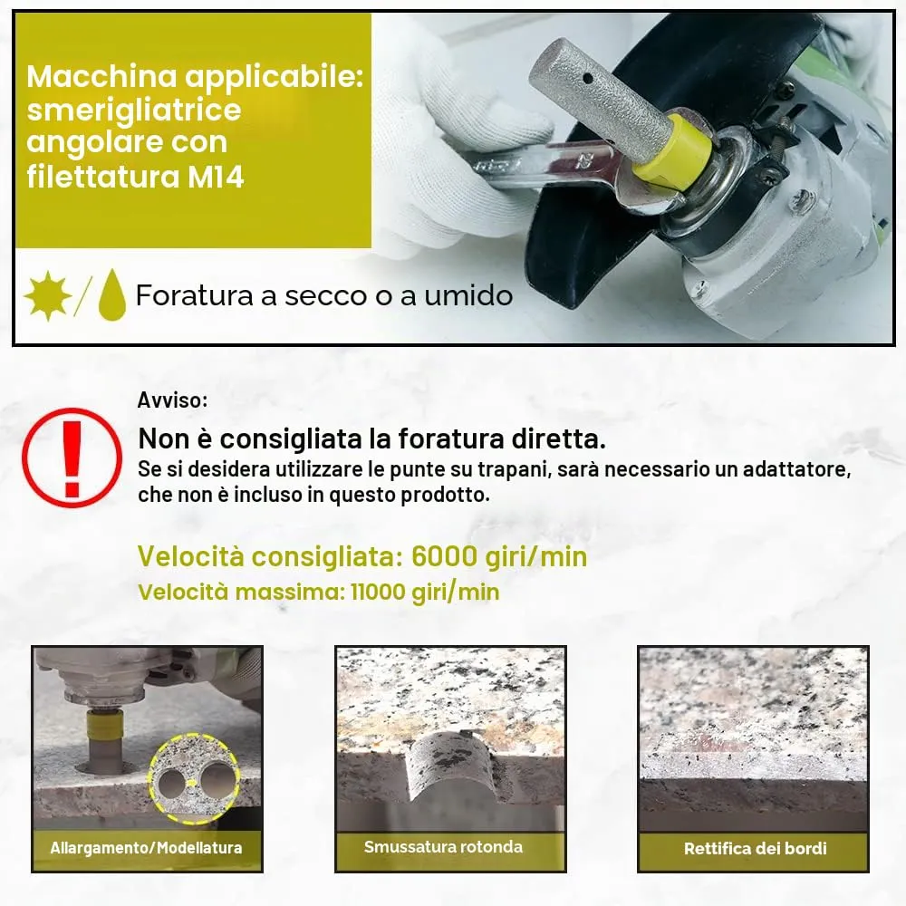 Sanleetek fresa diamantata 15 mm M14 fori piastrelle gres