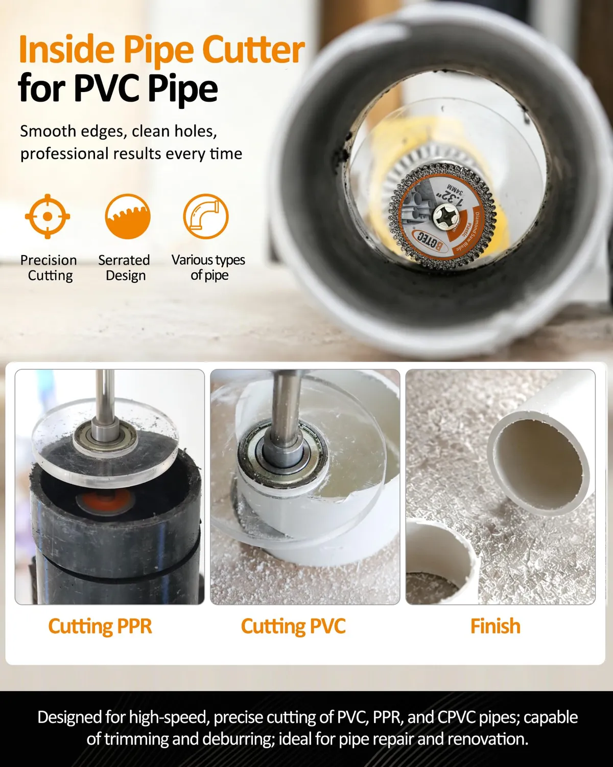 BGTEC taglierino tubi interni PVC diamantato 95 mm