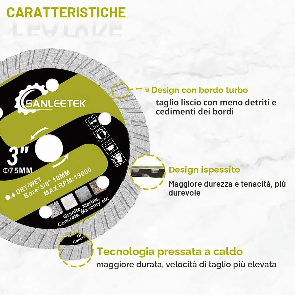 Sanleetek dischi diamantati 75 mm calcestruzzo 4 pezzi