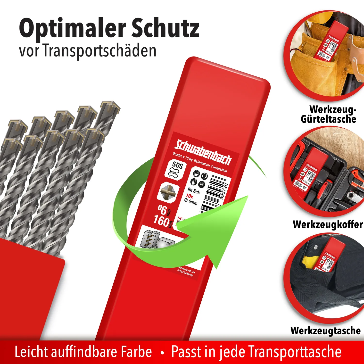 Schwabenbach SDS-Plus punta calcestruzzo 6x160 mm 10 pz 4 taglienti