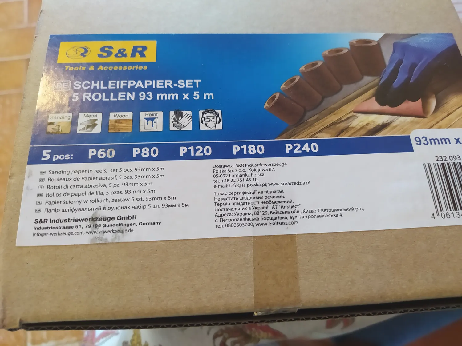S&R Set 5 rotoli carta vetrata 93mm grana 60-240