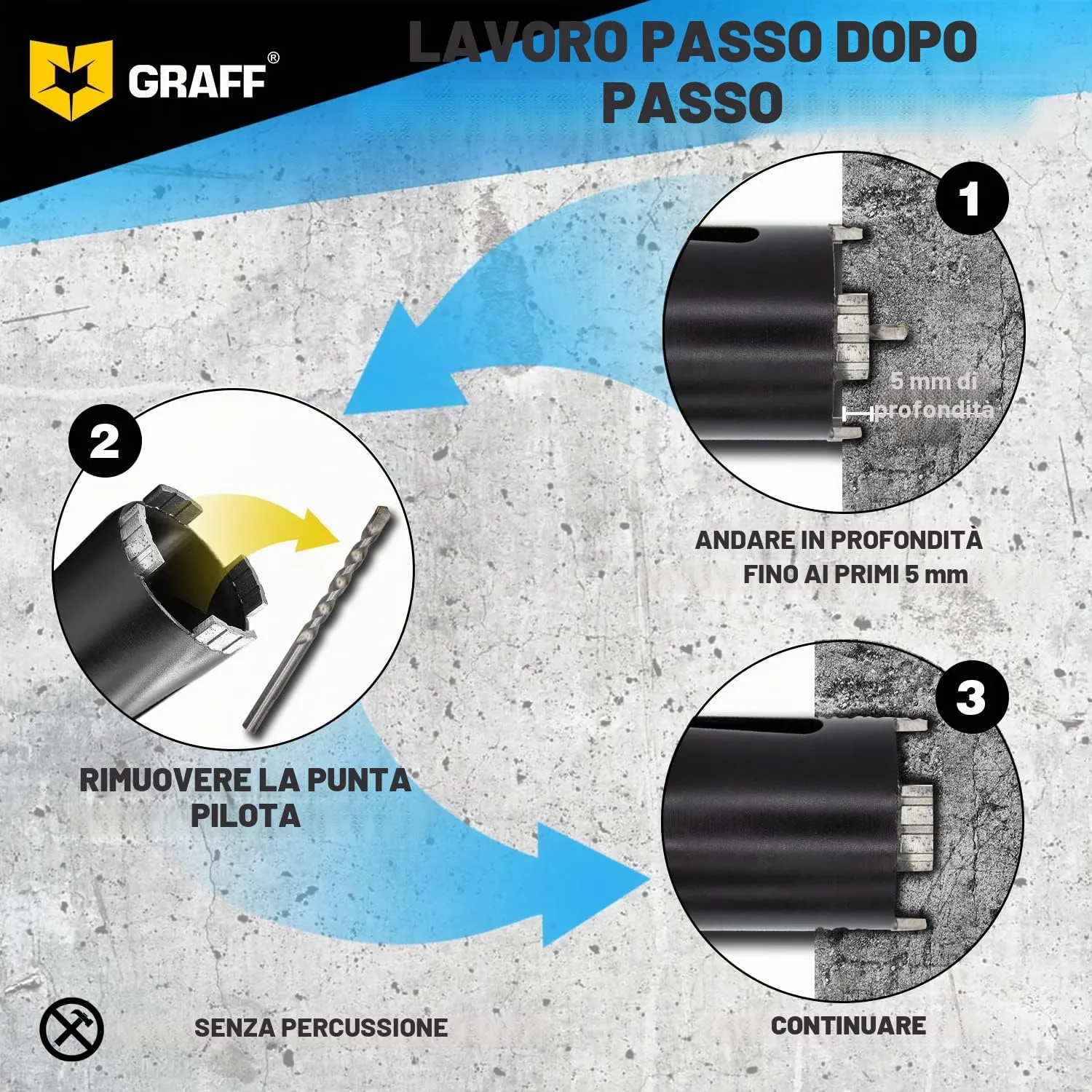 Graff Sega a Tazza Diamantata 68 mm SDS Plus per Cemento