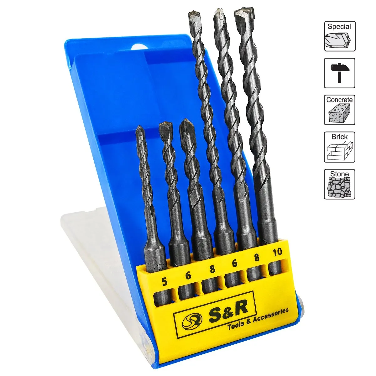 S&R SDS Plus Set 6 Punte Muro 5-10 mm cemento pietra