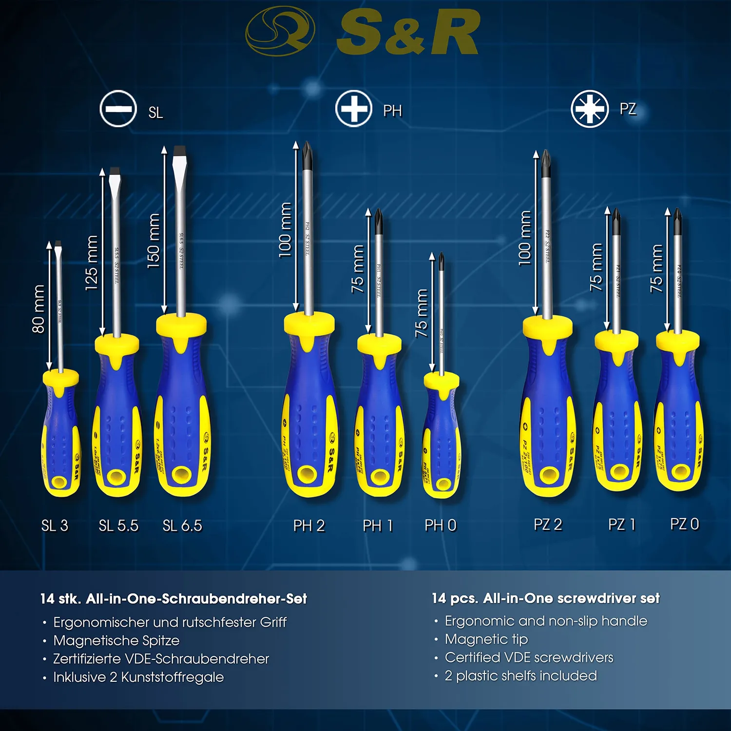 S&R Elettricista Universali set cacciaviti 14 pz isolati