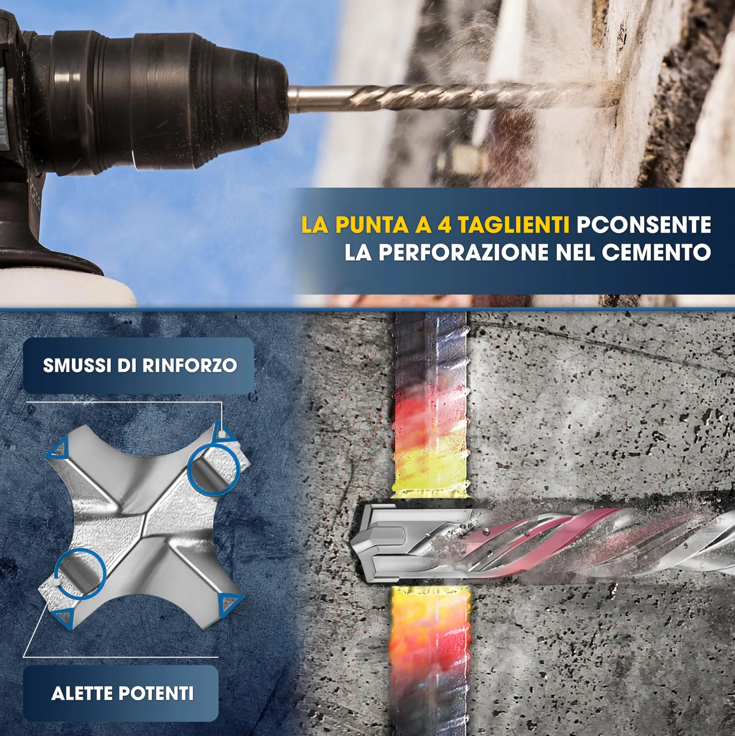 S&R Punte SDS Plus 4 Plus 7 pz 5-12 mm Cemento Armato