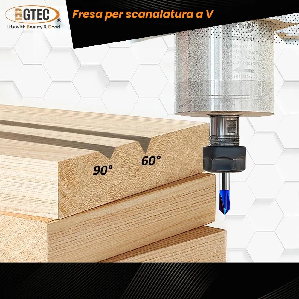 BGTEC V 60/90 fresa per legno 6,35 mm doppia testa