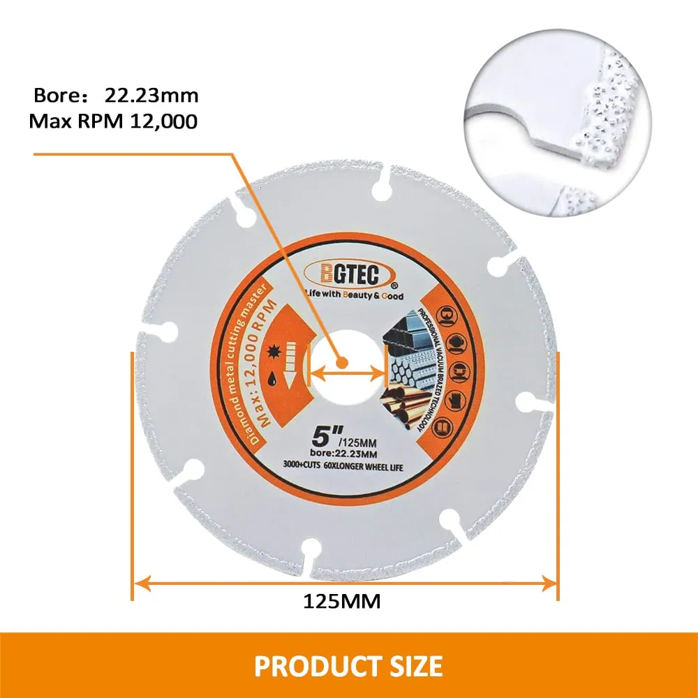 BGTEC Disco diamantato metalli 125 mm foro 22,23 mm