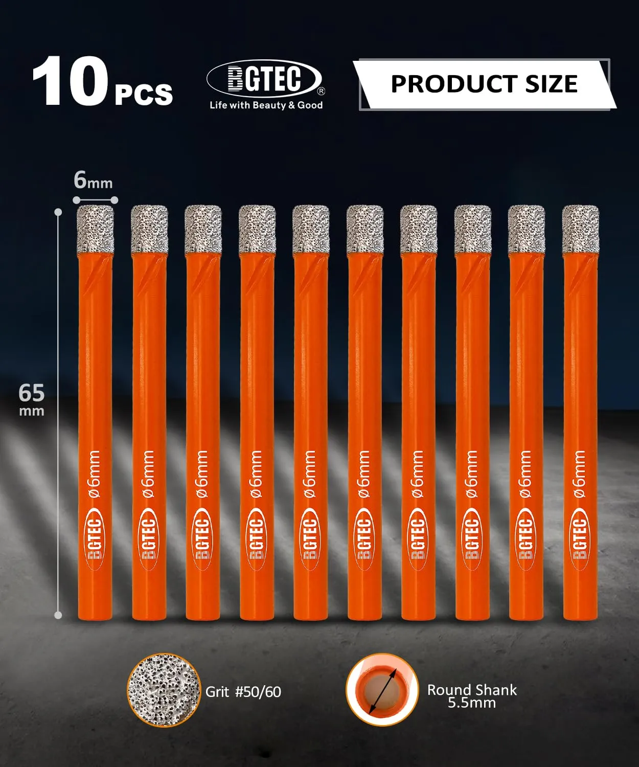 BGTEC Punte Diamantate 6 mm 10 Pezzi per Gres Porcellanato