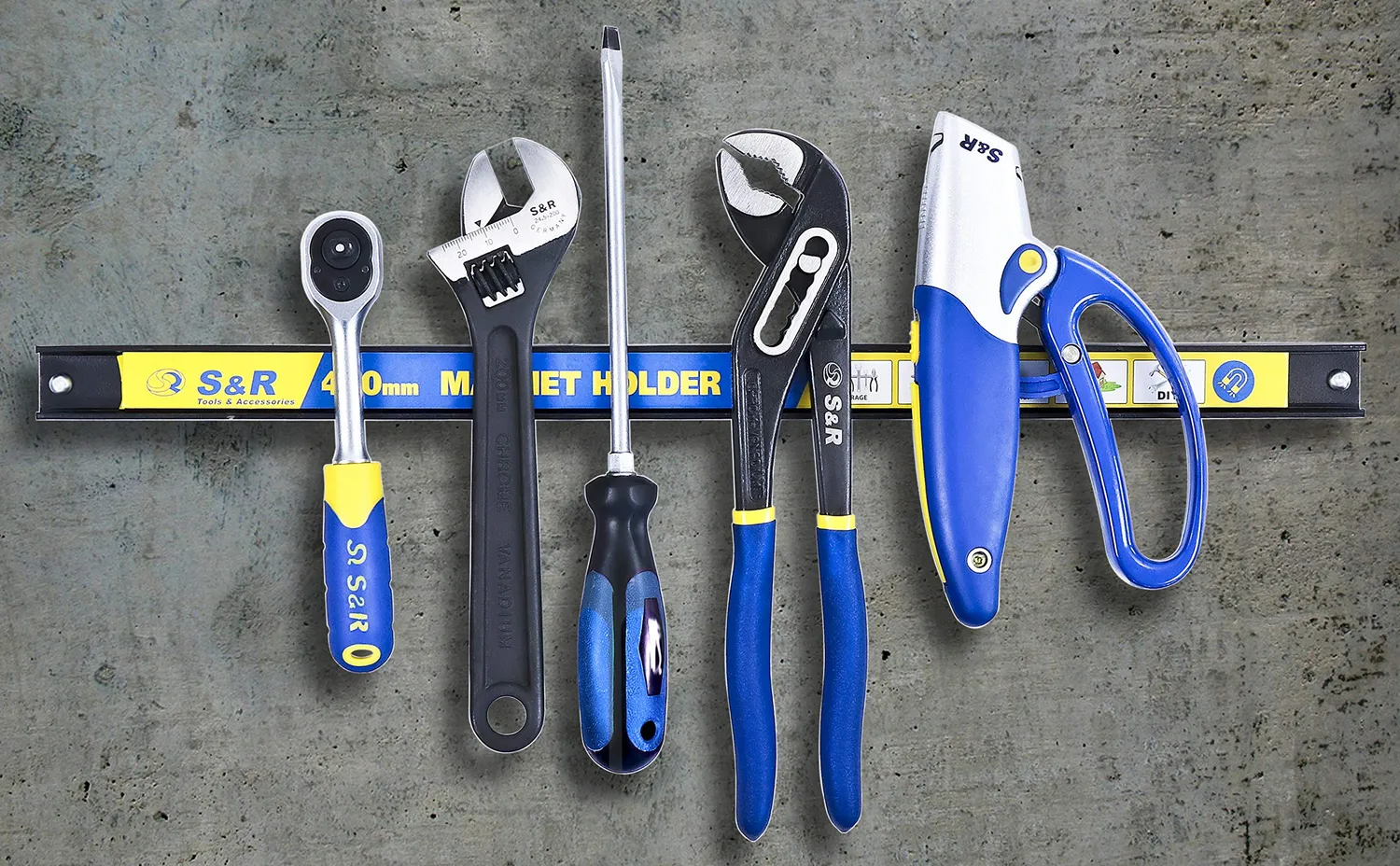 S&R barra magnetica portautensili 30+46 cm kit 2 pezzi con ganci